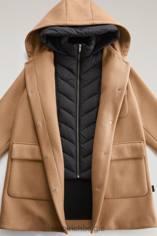 Manteco wollen zijlijn 2-in-1 jas Woolrich vrouwen 8TTN0255 donkere kameel kleding