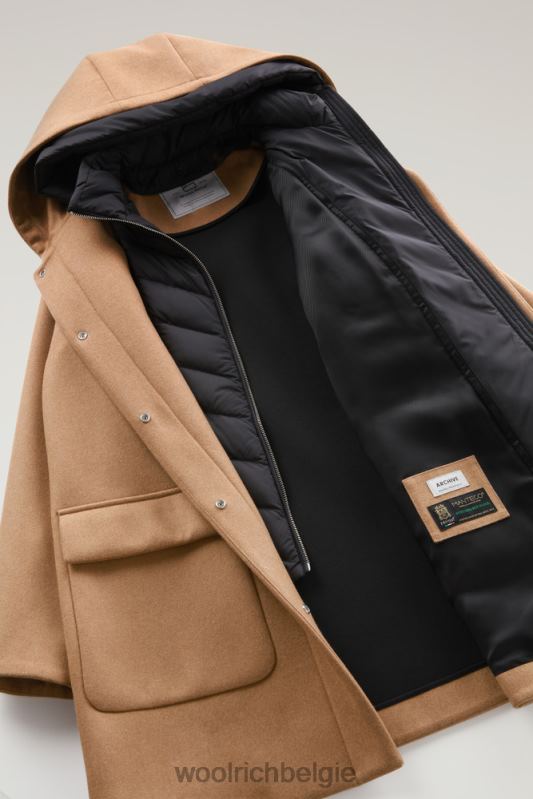 Manteco wollen zijlijn 2-in-1 jas Woolrich vrouwen 8TTN0255 donkere kameel kleding