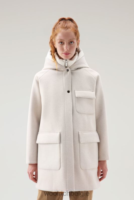 Manteco wollen zijlijn 2-in-1 jas Woolrich vrouwen 8TTN0301 melkachtige crème kleding