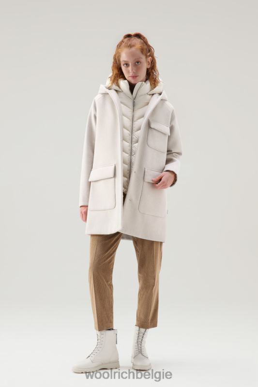 Manteco wollen zijlijn 2-in-1 jas Woolrich vrouwen 8TTN0301 melkachtige crème kleding