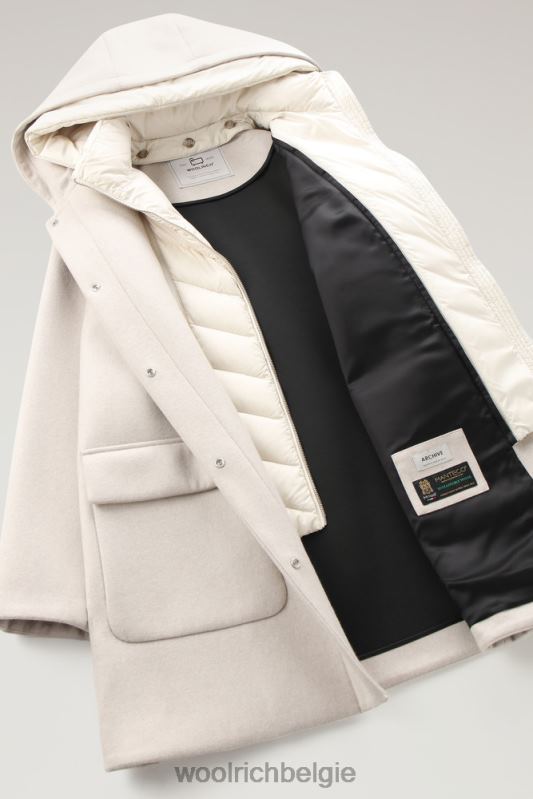 Manteco wollen zijlijn 2-in-1 jas Woolrich vrouwen 8TTN0301 melkachtige crème kleding