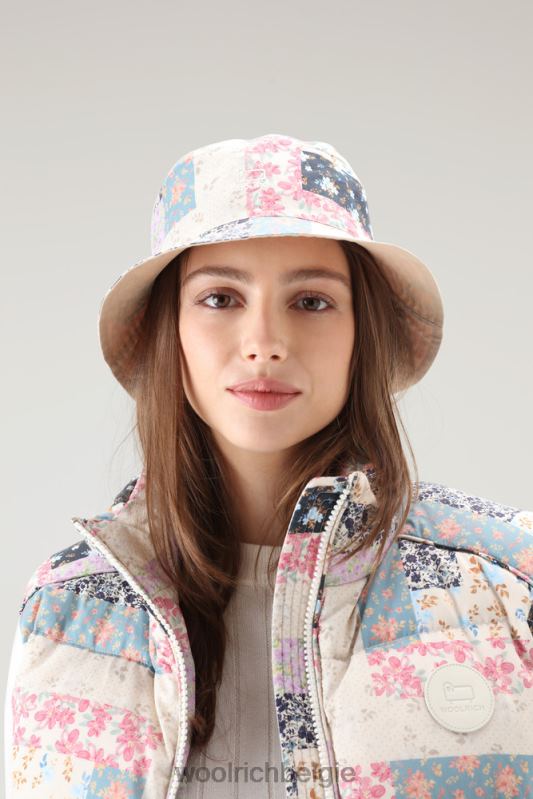 Omkeerbare vissershoed van puur katoen Woolrich unisex 8TTN015 crème patchwork accessoires