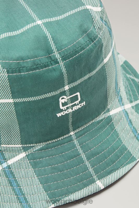 Omkeerbare vissershoed van puur katoen Woolrich unisex 8TTN082 groenblijvende ruit accessoires