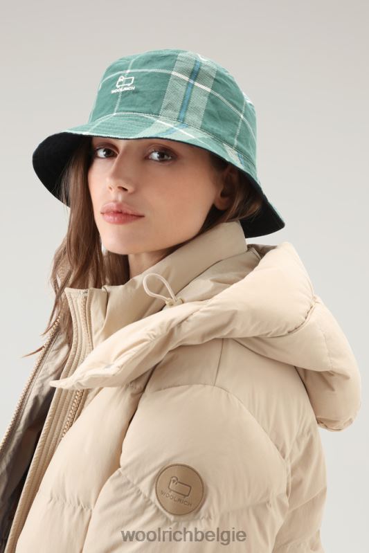 Omkeerbare vissershoed van puur katoen Woolrich unisex 8TTN082 groenblijvende ruit accessoires