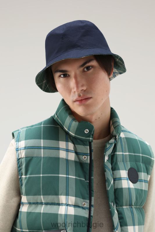 Omkeerbare vissershoed van puur katoen Woolrich unisex 8TTN082 groenblijvende ruit accessoires