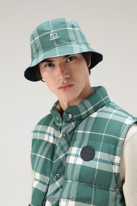 Omkeerbare vissershoed van puur katoen Woolrich unisex 8TTN082 groenblijvende ruit accessoires