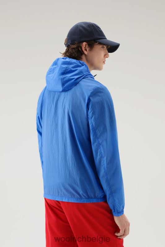 Opvouwbaar windjack van gekreukeld nylon Woolrich Heren 8TTN0560 klokje blauw kleding
