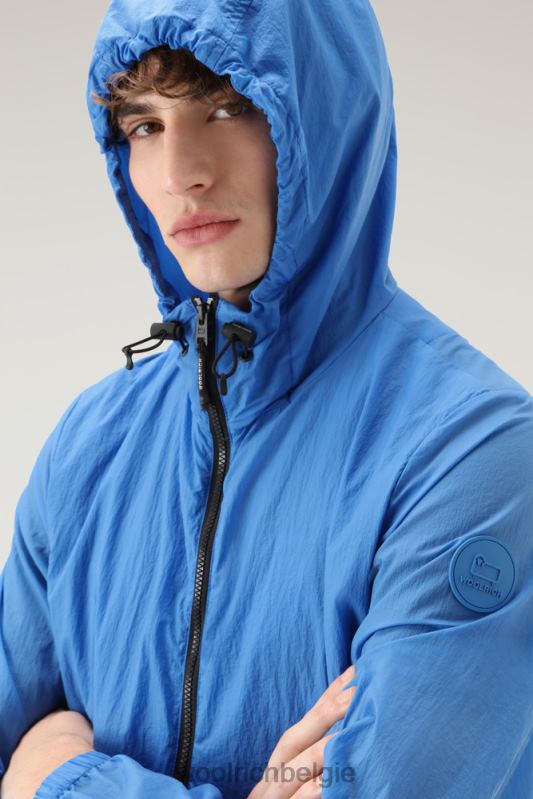 Opvouwbaar windjack van gekreukeld nylon Woolrich Heren 8TTN0560 klokje blauw kleding