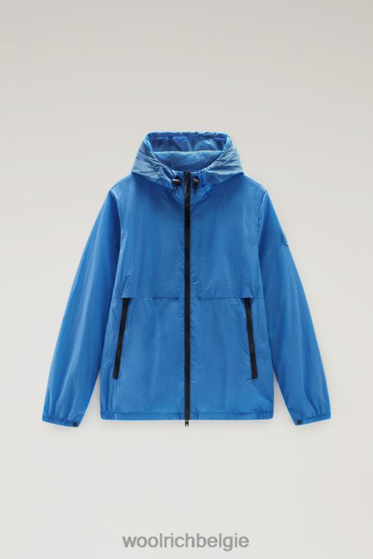 Opvouwbaar windjack van gekreukeld nylon Woolrich Heren 8TTN0560 klokje blauw kleding