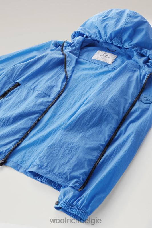 Opvouwbaar windjack van gekreukeld nylon Woolrich Heren 8TTN0560 klokje blauw kleding