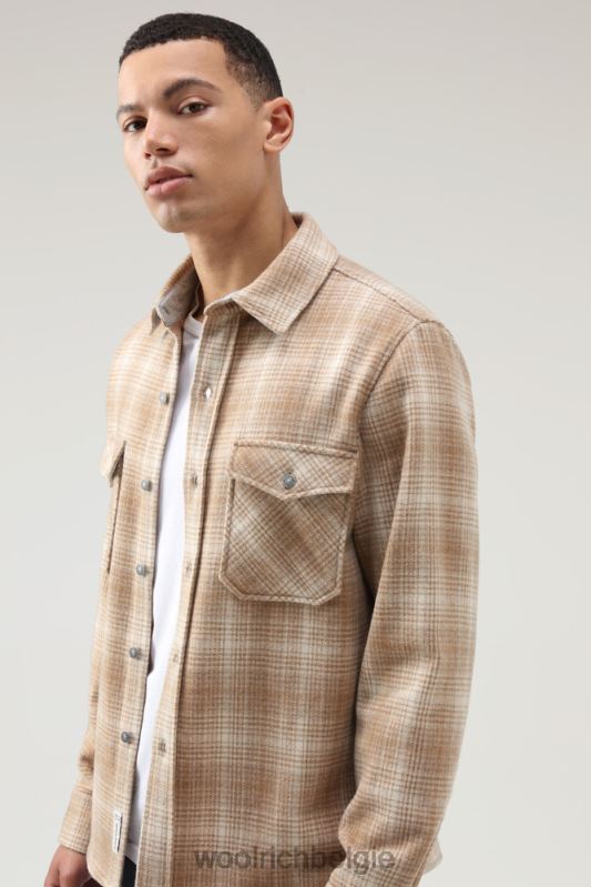 Overshirt met Alaska-ruit van gerecyclede Italiaanse wolmix Woolrich Heren 8TTN0691 kamelen jacht kleding