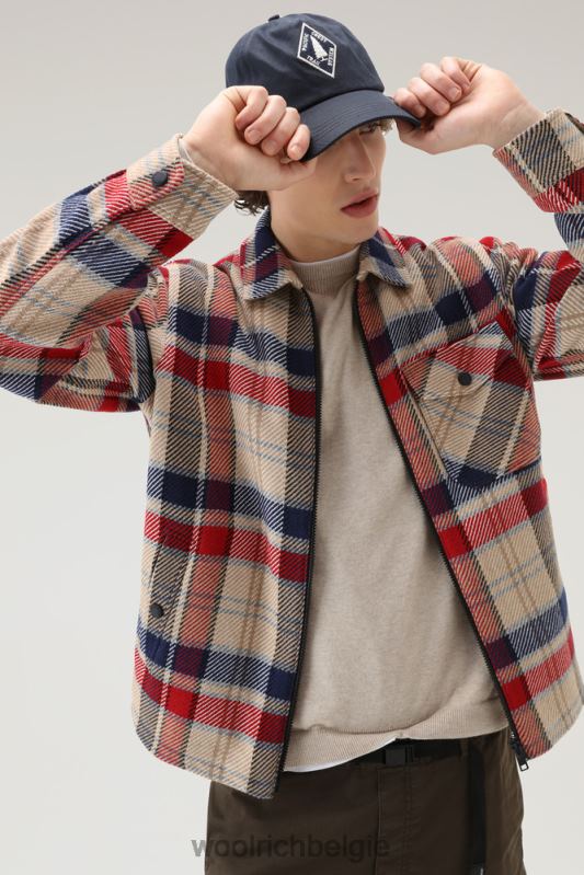 Overshirt met houtruiten van manteco-stof van een wol-katoenmix Woolrich Heren 8TTN0397 rode vinkje kleding