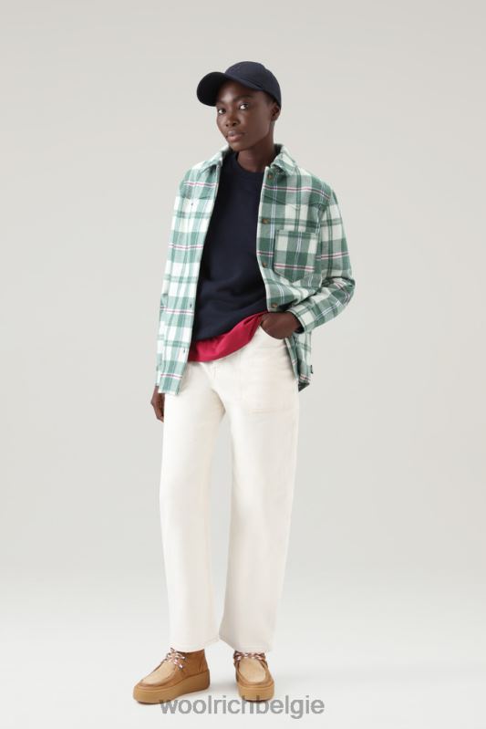 Overshirt met westernruit van flanel van een wolmix Woolrich vrouwen 8TTN0324 groene vink kleding