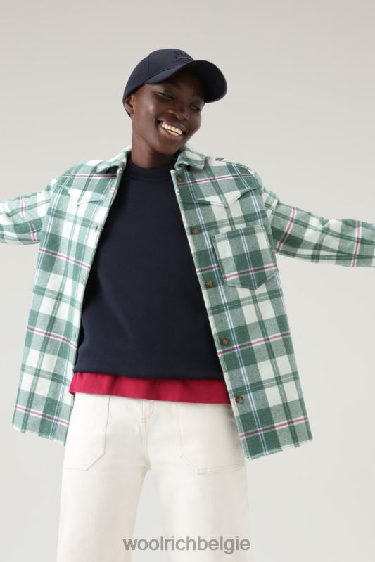 Overshirt met westernruit van flanel van een wolmix Woolrich vrouwen 8TTN0324 groene vink kleding