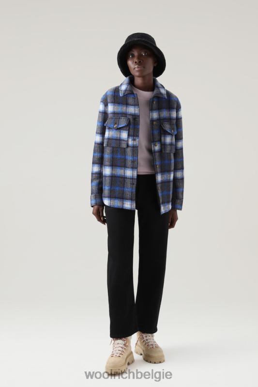 Pemberton geruit overshirt van flanel van een wolmix Woolrich vrouwen 8TTN0277 azuurblauwe ruit kleding