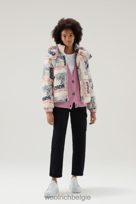 Pennsylvania lichtgewicht donsjack met afneembare capuchon Woolrich vrouwen 8TTN019 crème patchwork kleding