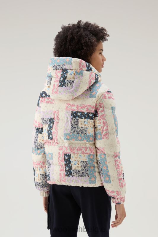 Pennsylvania lichtgewicht donsjack met afneembare capuchon Woolrich vrouwen 8TTN019 crème patchwork kleding