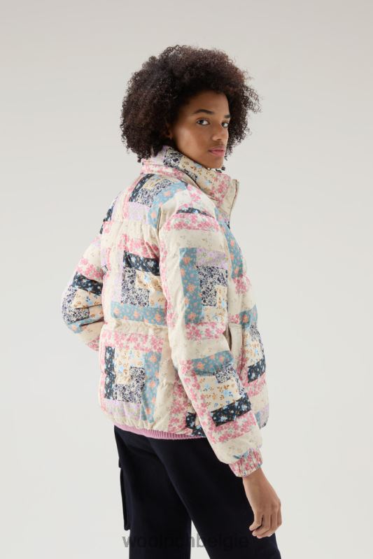 Pennsylvania lichtgewicht donsjack met afneembare capuchon Woolrich vrouwen 8TTN019 crème patchwork kleding