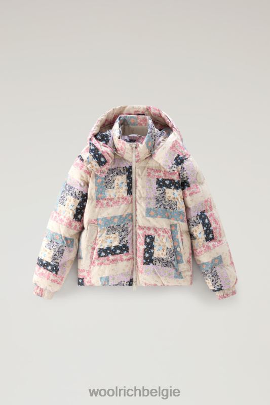 Pennsylvania lichtgewicht donsjack met afneembare capuchon Woolrich vrouwen 8TTN019 crème patchwork kleding