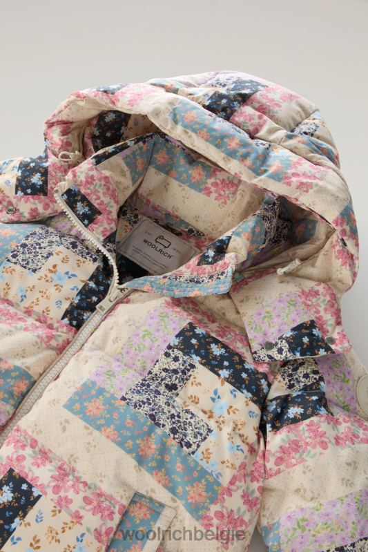 Pennsylvania lichtgewicht donsjack met afneembare capuchon Woolrich vrouwen 8TTN019 crème patchwork kleding