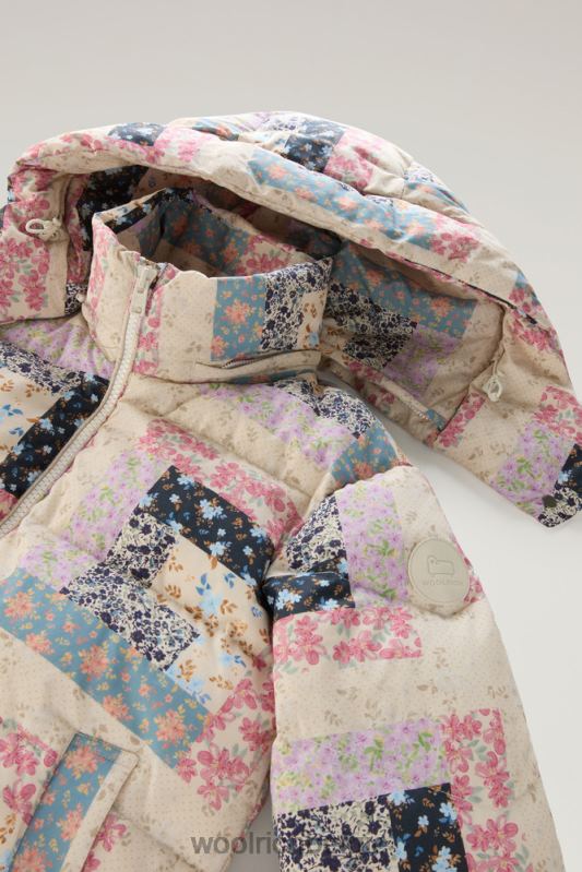 Pennsylvania lichtgewicht donsjack met afneembare capuchon Woolrich vrouwen 8TTN019 crème patchwork kleding
