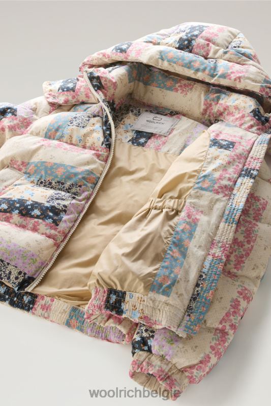 Pennsylvania lichtgewicht donsjack met afneembare capuchon Woolrich vrouwen 8TTN019 crème patchwork kleding