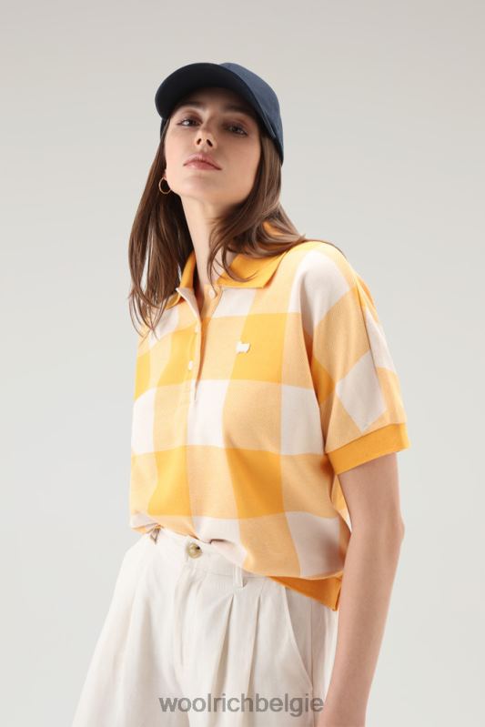 Polo met amerikaanse ruit van garengeverfde stretchkatoenmix Woolrich vrouwen 8TTN0143 vuurgele buffel kleding