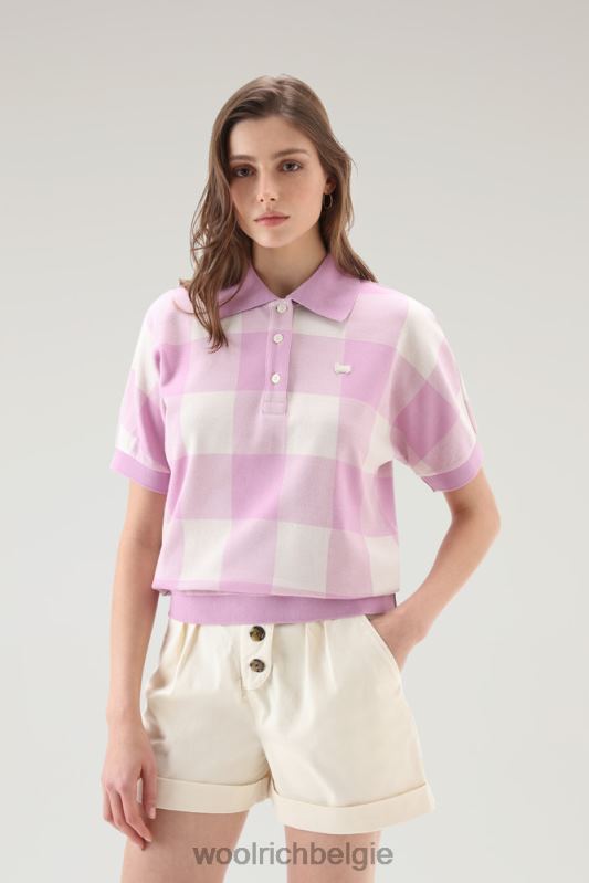 Polo met amerikaanse ruit van garengeverfde stretchkatoenmix Woolrich vrouwen 8TTN020 rokerige rozenbuffel kleding