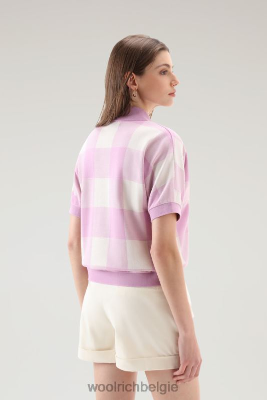 Polo met amerikaanse ruit van garengeverfde stretchkatoenmix Woolrich vrouwen 8TTN020 rokerige rozenbuffel kleding