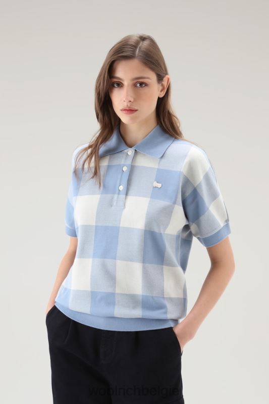 Polo met amerikaanse ruit van garengeverfde stretchkatoenmix Woolrich vrouwen 8TTN029 bleke indigo buffel kleding