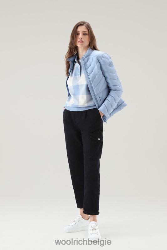 Polo met amerikaanse ruit van garengeverfde stretchkatoenmix Woolrich vrouwen 8TTN029 bleke indigo buffel kleding