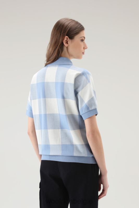 Polo met amerikaanse ruit van garengeverfde stretchkatoenmix Woolrich vrouwen 8TTN029 bleke indigo buffel kleding