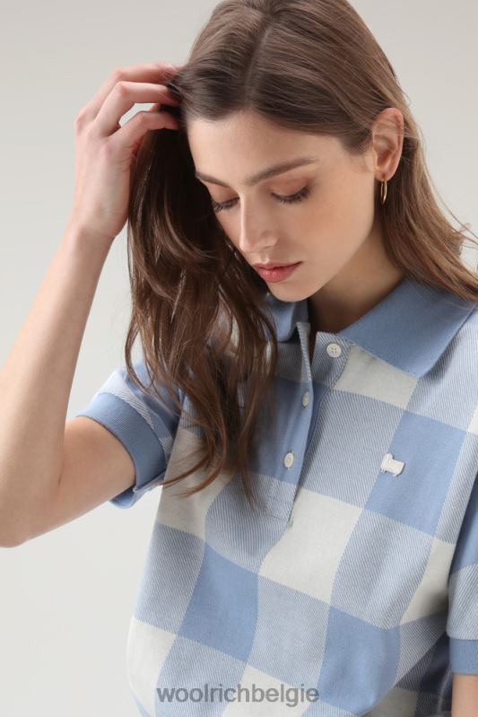 Polo met amerikaanse ruit van garengeverfde stretchkatoenmix Woolrich vrouwen 8TTN029 bleke indigo buffel kleding