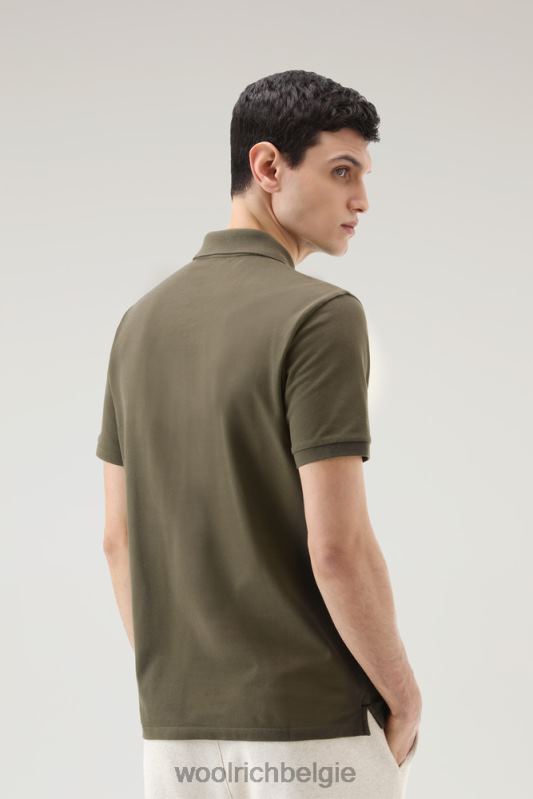 Poloshirt met korte mouwen van stretchkatoenen piquet Woolrich Heren 8TTN0472 donkergroen kleding