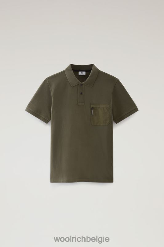 Poloshirt met korte mouwen van stretchkatoenen piquet Woolrich Heren 8TTN0472 donkergroen kleding