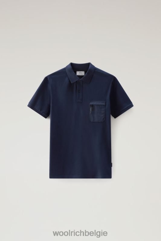 Poloshirt met korte mouwen van stretchkatoenen piquet Woolrich Heren 8TTN0595 Melton blauw kleding