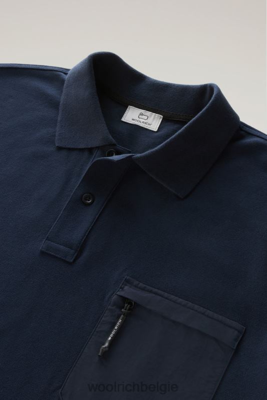 Poloshirt met korte mouwen van stretchkatoenen piquet Woolrich Heren 8TTN0595 Melton blauw kleding
