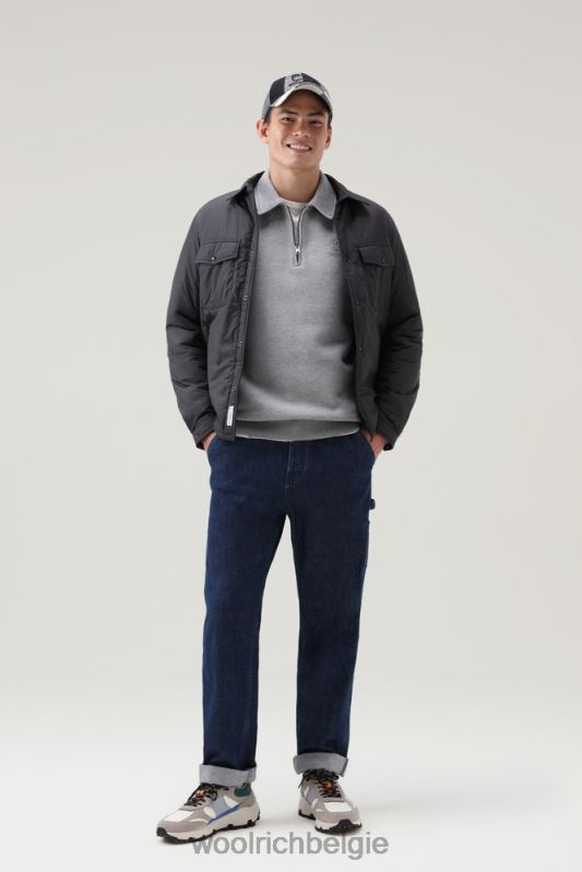 Poloshirt met lange mouwen en halve rits van katoenfleece Woolrich Heren 8TTN0762 middengrijs gemêleerd kleding