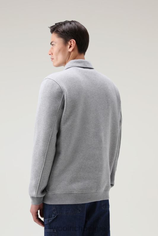 Poloshirt met lange mouwen en halve rits van katoenfleece Woolrich Heren 8TTN0762 middengrijs gemêleerd kleding
