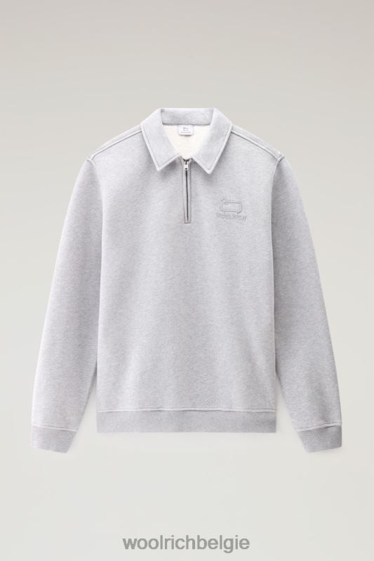 Poloshirt met lange mouwen en halve rits van katoenfleece Woolrich Heren 8TTN0762 middengrijs gemêleerd kleding