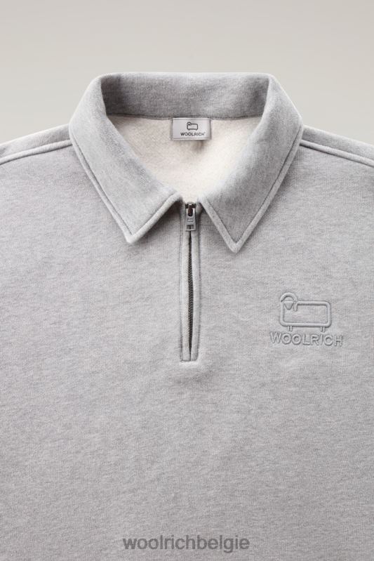Poloshirt met lange mouwen en halve rits van katoenfleece Woolrich Heren 8TTN0762 middengrijs gemêleerd kleding