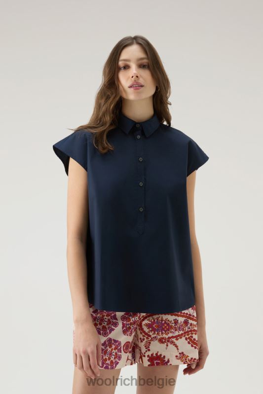 Poplin blouse van puur katoenpopeline Woolrich vrouwen 8TTN0158 Melton blauw kleding