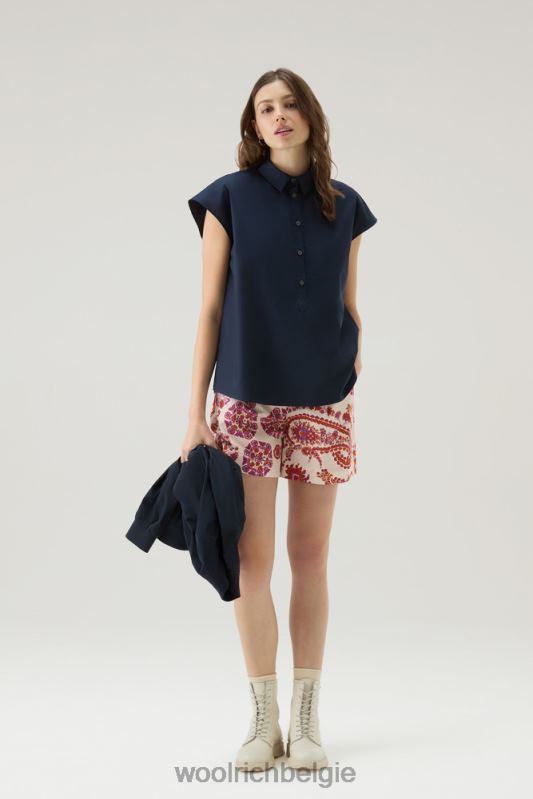 Poplin blouse van puur katoenpopeline Woolrich vrouwen 8TTN0158 Melton blauw kleding