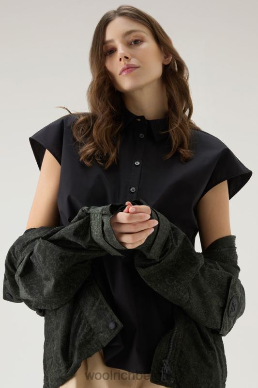 Poplin blouse van puur katoenpopeline Woolrich vrouwen 8TTN039 zwart kleding
