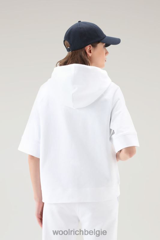 Puur katoenen hoodie met driekwart mouwen Woolrich vrouwen 8TTN0161 Helder wit kleding