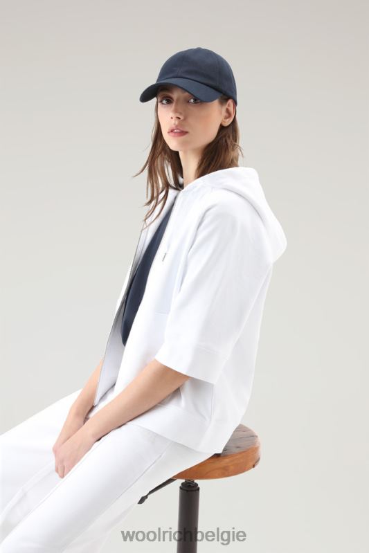Puur katoenen hoodie met driekwart mouwen Woolrich vrouwen 8TTN0161 Helder wit kleding