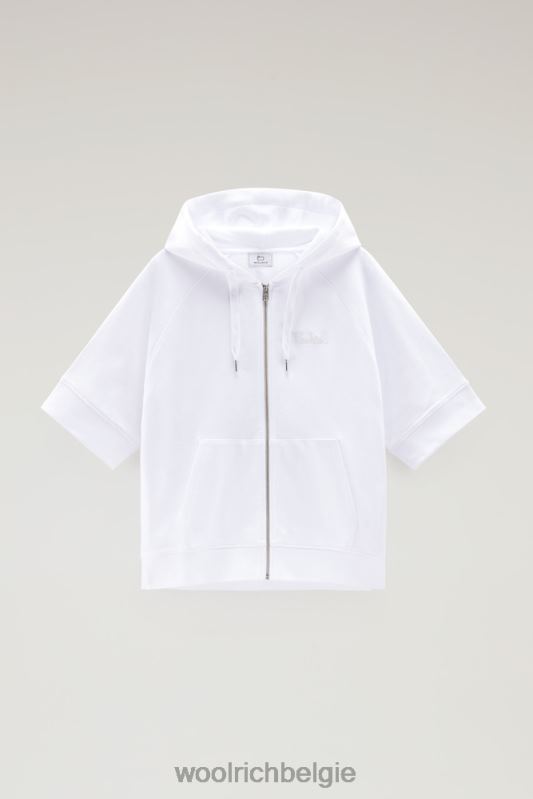 Puur katoenen hoodie met driekwart mouwen Woolrich vrouwen 8TTN0161 Helder wit kleding