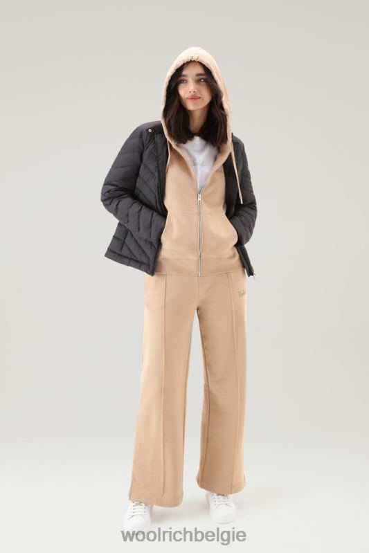 Puur katoenen hoodie met driekwart mouwen Woolrich vrouwen 8TTN048 veer beige kleding