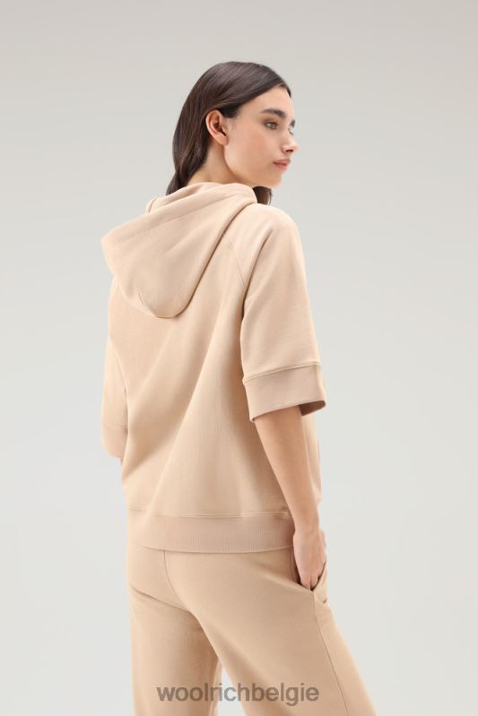 Puur katoenen hoodie met driekwart mouwen Woolrich vrouwen 8TTN048 veer beige kleding