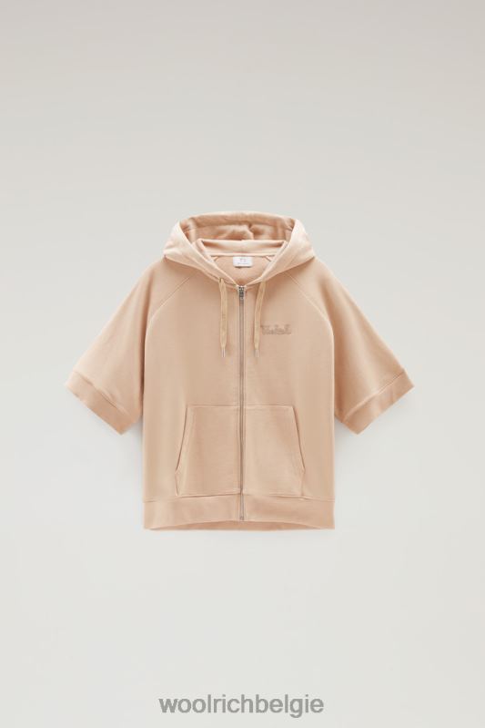 Puur katoenen hoodie met driekwart mouwen Woolrich vrouwen 8TTN048 veer beige kleding